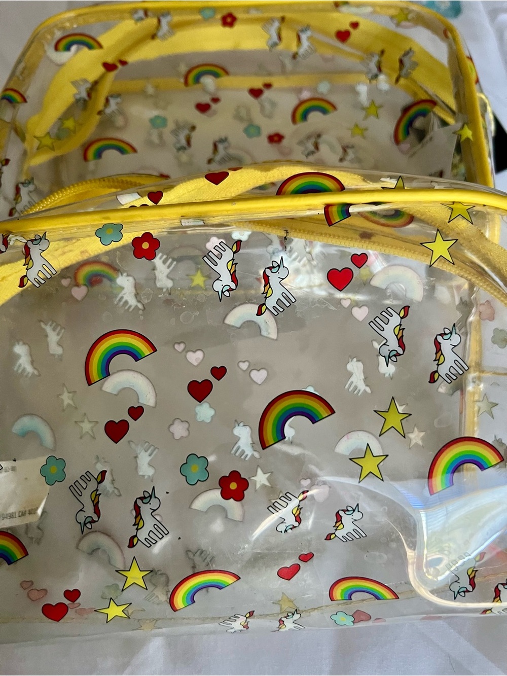 Forever 21 Clear Unicorn & Rainbow Kids Bag with Yellow Trim